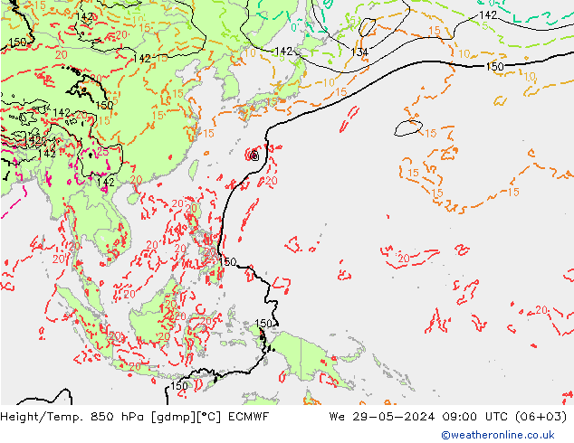 Hoogte/Temp. 850 hPa ECMWF wo 29.05.2024 09 UTC