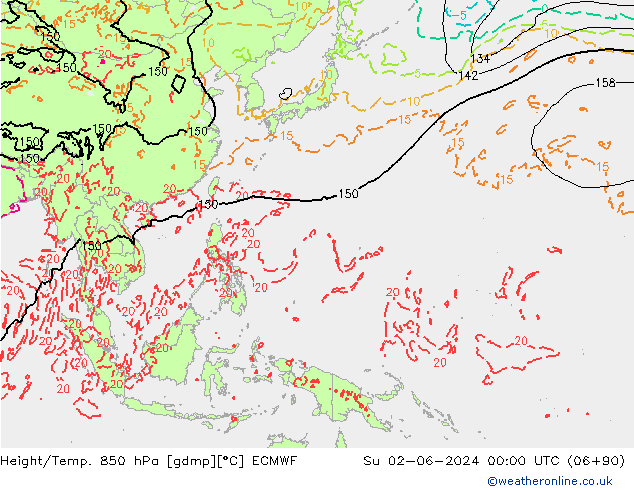 Yükseklik/Sıc. 850 hPa ECMWF Paz 02.06.2024 00 UTC