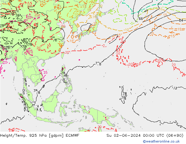 Height/Temp. 925 hPa ECMWF Su 02.06.2024 00 UTC