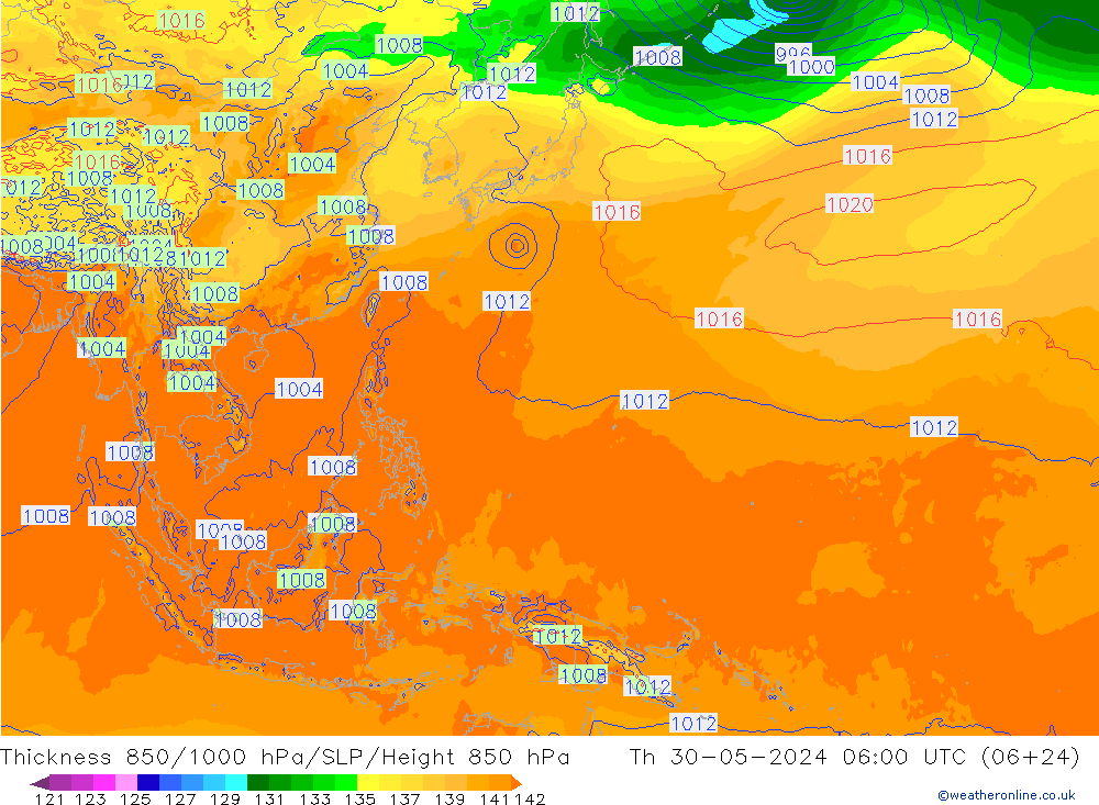 850-1000 hPa Kalınlığı ECMWF Per 30.05.2024 06 UTC