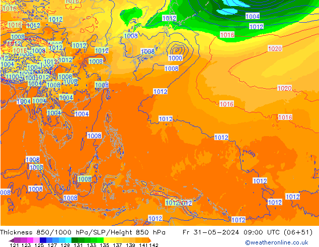 Thck 850-1000 hPa ECMWF Sex 31.05.2024 09 UTC