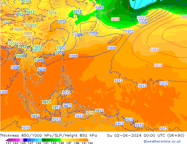 Thck 850-1000 hPa ECMWF Su 02.06.2024 00 UTC