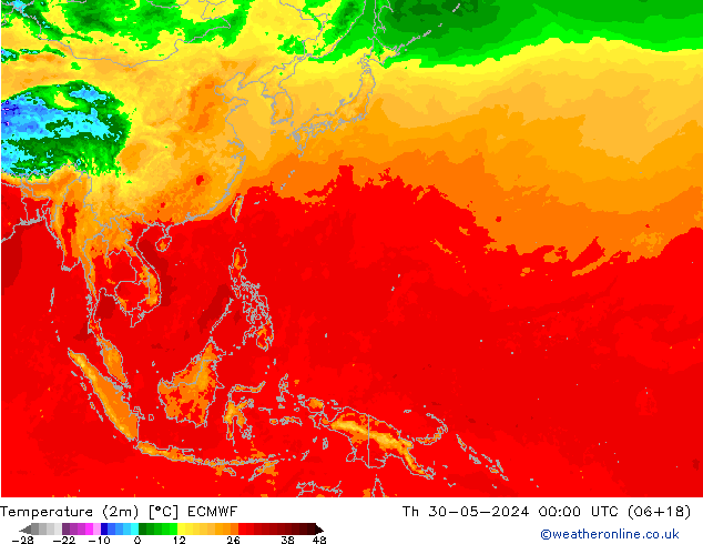 Temperature (2m) ECMWF Th 30.05.2024 00 UTC