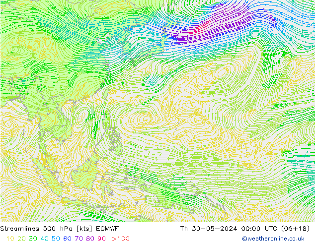 Streamlines 500 hPa ECMWF Th 30.05.2024 00 UTC