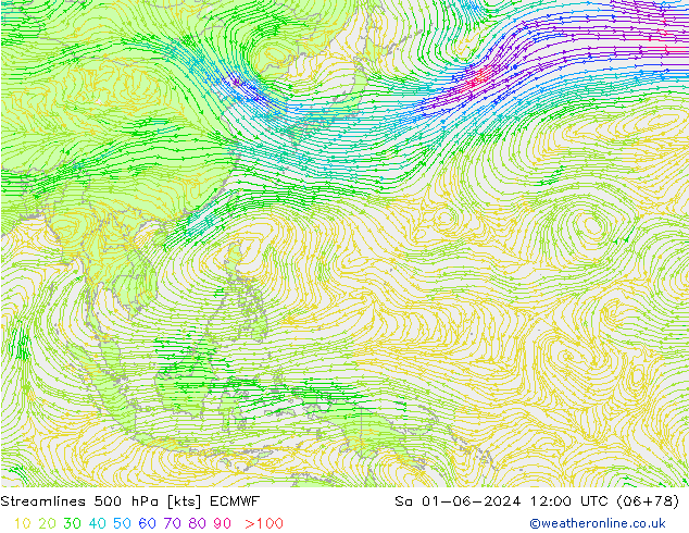 Stromlinien 500 hPa ECMWF Sa 01.06.2024 12 UTC