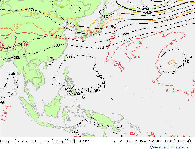 Z500/Regen(+SLP)/Z850 ECMWF vr 31.05.2024 12 UTC