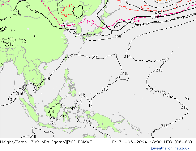 Height/Temp. 700 hPa ECMWF Fr 31.05.2024 18 UTC