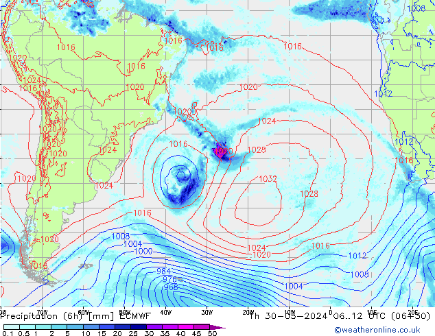 Precipitazione (6h) ECMWF gio 30.05.2024 12 UTC