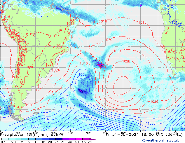 Z500/Rain (+SLP)/Z850 ECMWF Pá 31.05.2024 00 UTC