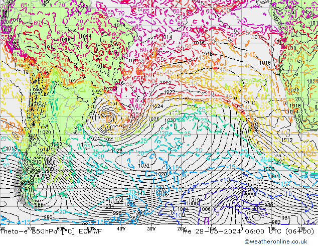 Theta-e 850hPa ECMWF We 29.05.2024 06 UTC