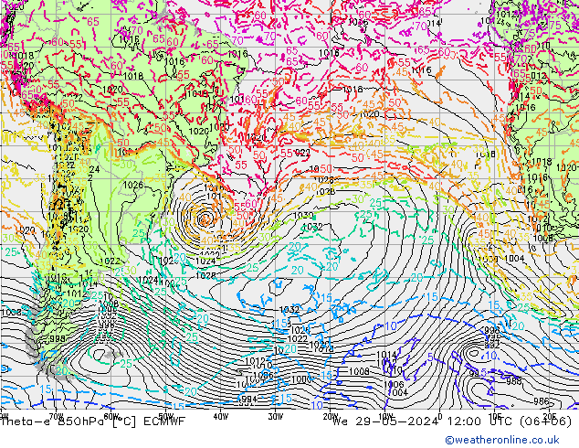 Theta-e 850hPa ECMWF We 29.05.2024 12 UTC