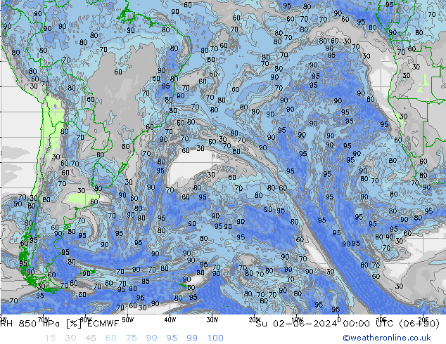 RH 850 hPa ECMWF Su 02.06.2024 00 UTC