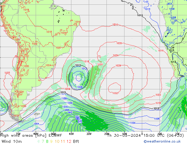 High wind areas ECMWF чт 30.05.2024 15 UTC