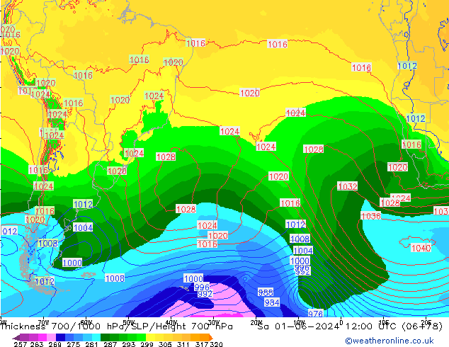 Dikte700-1000 hPa ECMWF za 01.06.2024 12 UTC