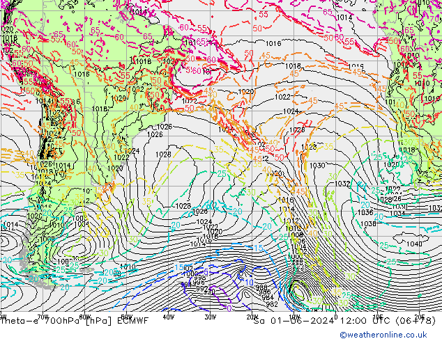 Theta-e 700hPa ECMWF Sa 01.06.2024 12 UTC