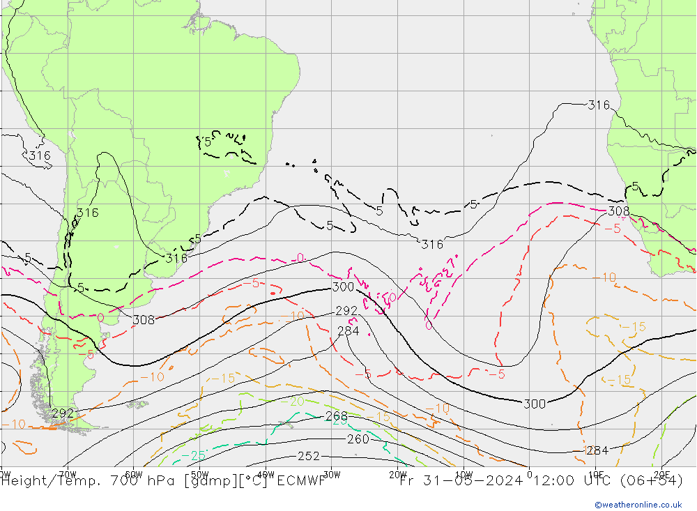 Hoogte/Temp. 700 hPa ECMWF vr 31.05.2024 12 UTC