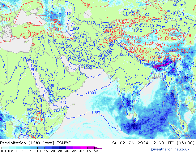 Precipitazione (12h) ECMWF dom 02.06.2024 00 UTC