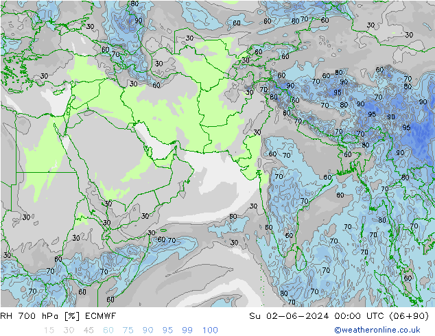 RH 700 hPa ECMWF dom 02.06.2024 00 UTC