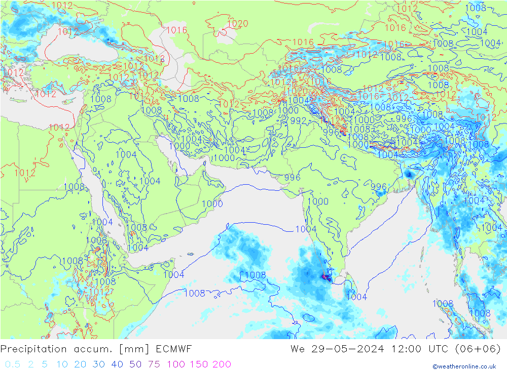 Precipitation accum. ECMWF Qua 29.05.2024 12 UTC