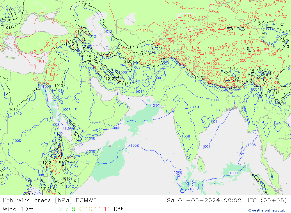 High wind areas ECMWF сб 01.06.2024 00 UTC