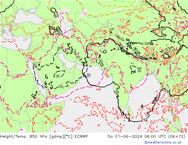 Height/Temp. 850 hPa ECMWF Sáb 01.06.2024 06 UTC