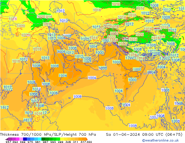 Thck 700-1000 hPa ECMWF Sa 01.06.2024 09 UTC