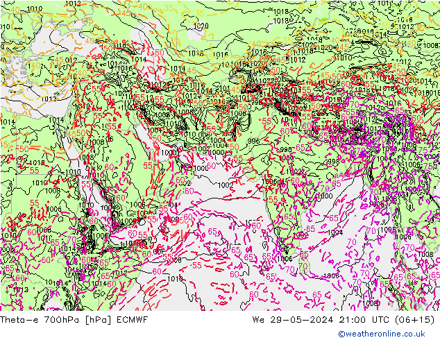 Theta-e 700hPa ECMWF St 29.05.2024 21 UTC