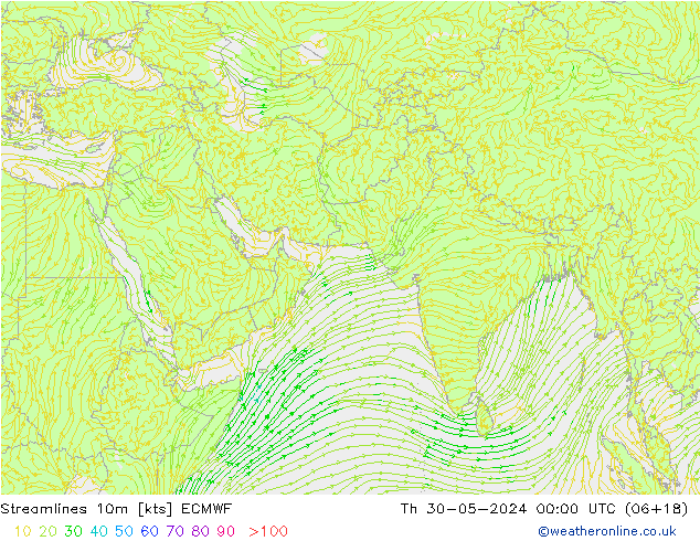 Linia prądu 10m ECMWF czw. 30.05.2024 00 UTC