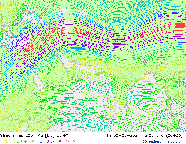 Stroomlijn 200 hPa ECMWF do 30.05.2024 12 UTC