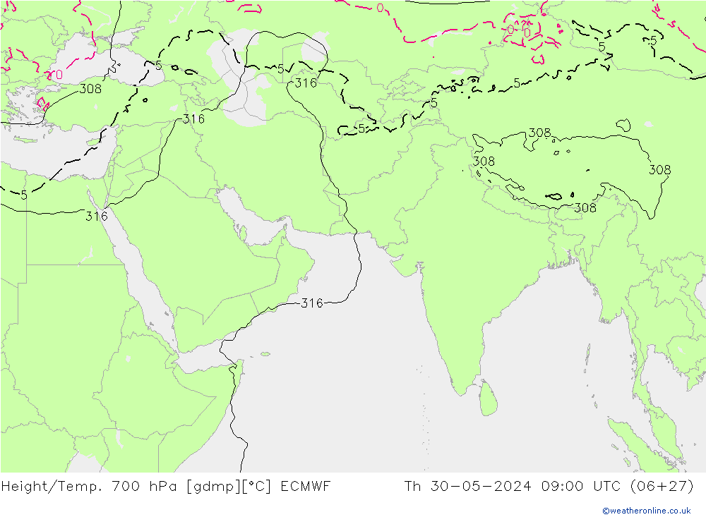 Height/Temp. 700 hPa ECMWF Th 30.05.2024 09 UTC