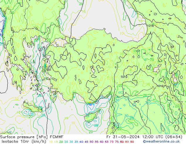 Isotachs (kph) ECMWF Pá 31.05.2024 12 UTC