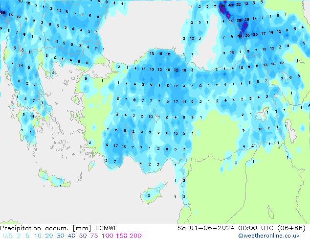 Precipitation accum. ECMWF Sa 01.06.2024 00 UTC