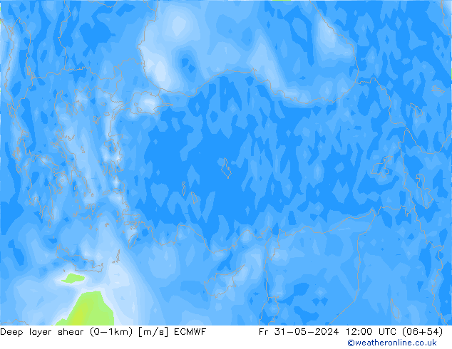 Deep layer shear (0-1km) ECMWF Pá 31.05.2024 12 UTC