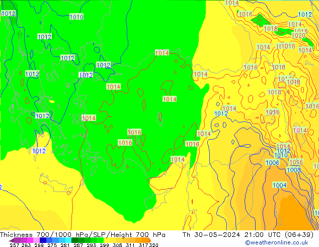 Thck 700-1000 hPa ECMWF  30.05.2024 21 UTC