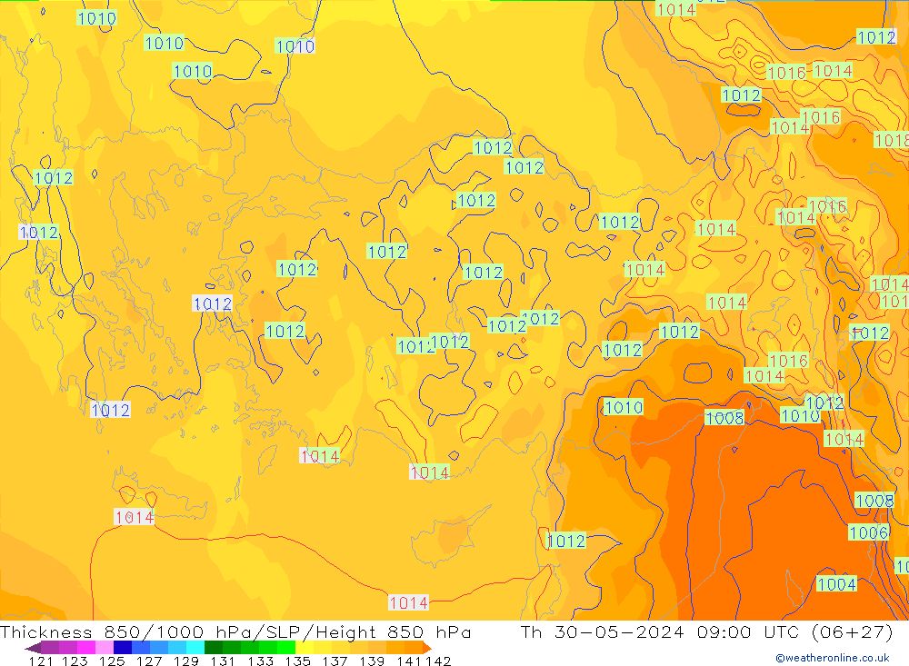 850-1000 hPa Kalınlığı ECMWF Per 30.05.2024 09 UTC