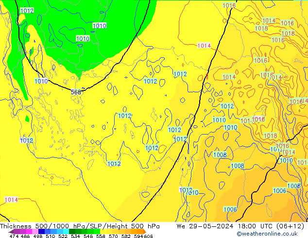 Dikte 500-1000hPa ECMWF wo 29.05.2024 18 UTC