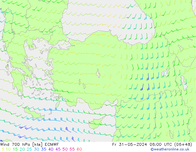 Wind 700 hPa ECMWF Fr 31.05.2024 06 UTC