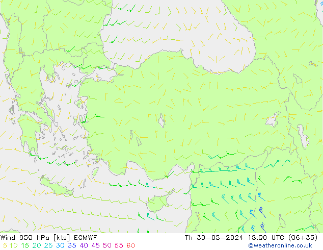 wiatr 950 hPa ECMWF czw. 30.05.2024 18 UTC