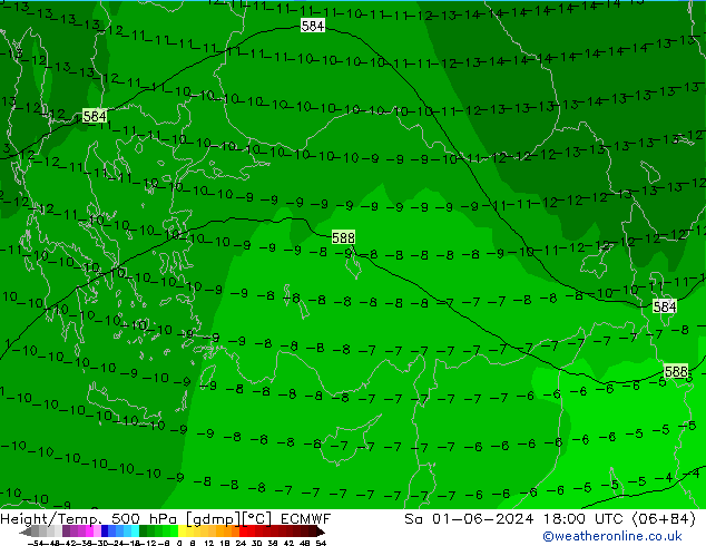 Height/Temp. 500 hPa ECMWF so. 01.06.2024 18 UTC