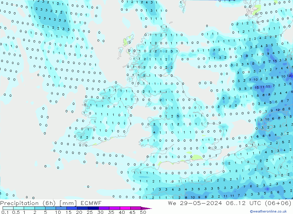 Precipitación (6h) ECMWF mié 29.05.2024 12 UTC