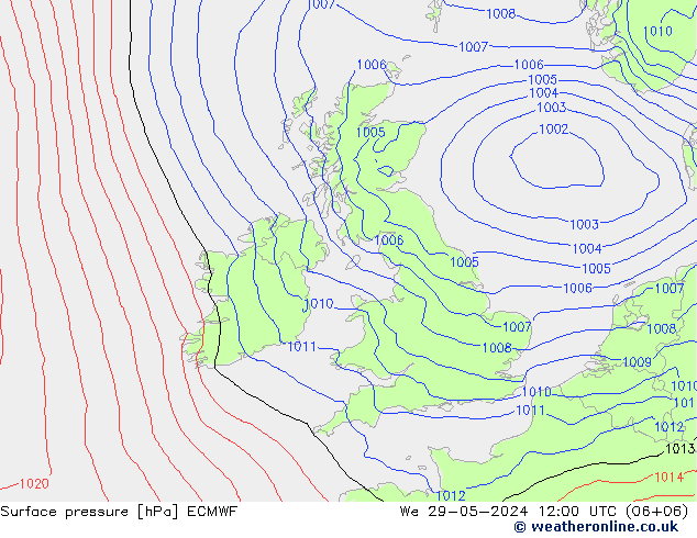 Surface pressure ECMWF We 29.05.2024 12 UTC