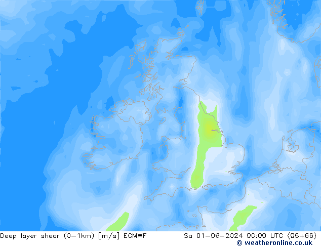 Deep layer shear (0-1km) ECMWF So 01.06.2024 00 UTC