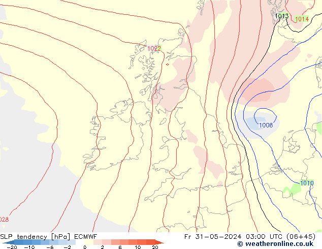 SLP tendency ECMWF Fr 31.05.2024 03 UTC