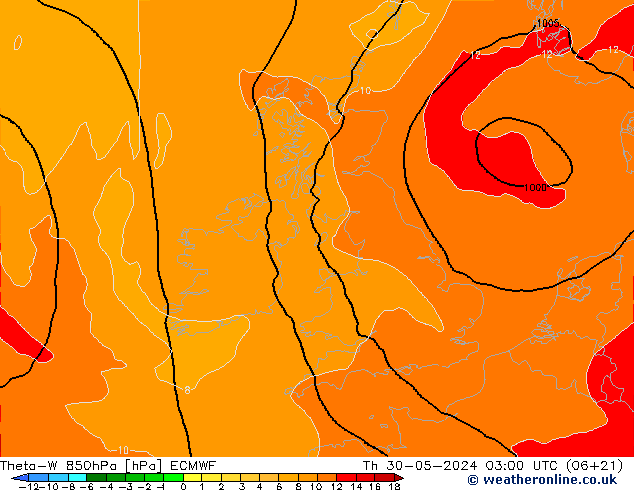 Theta-W 850hPa ECMWF gio 30.05.2024 03 UTC