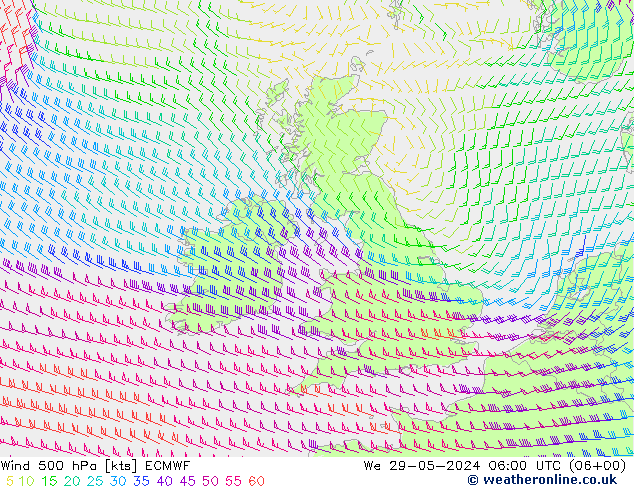 Wind 500 hPa ECMWF We 29.05.2024 06 UTC