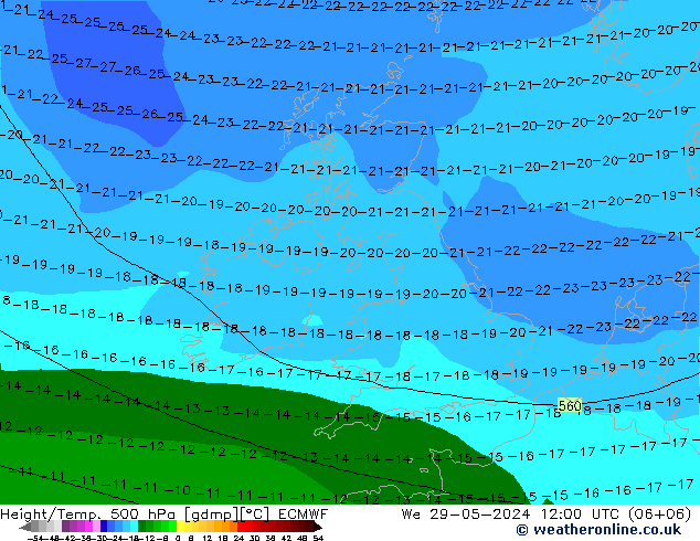 Z500/Rain (+SLP)/Z850 ECMWF  29.05.2024 12 UTC