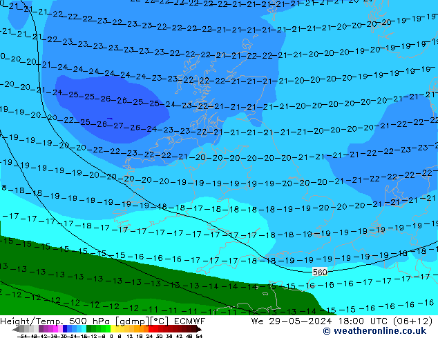 Z500/Rain (+SLP)/Z850 ECMWF mié 29.05.2024 18 UTC