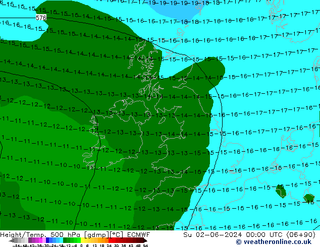 Height/Temp. 500 hPa ECMWF nie. 02.06.2024 00 UTC