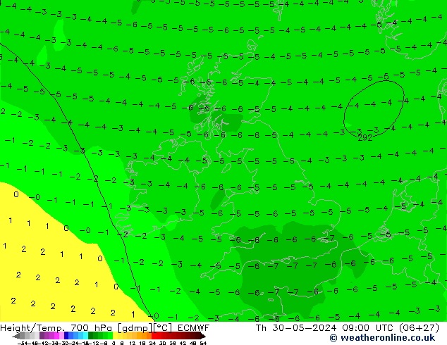 Hoogte/Temp. 700 hPa ECMWF do 30.05.2024 09 UTC