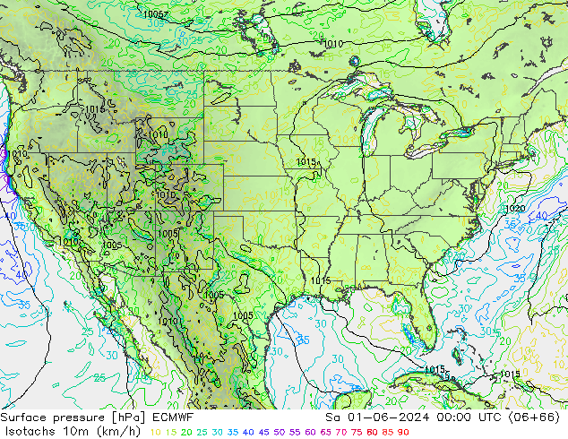 Isotachs (kph) ECMWF Sa 01.06.2024 00 UTC